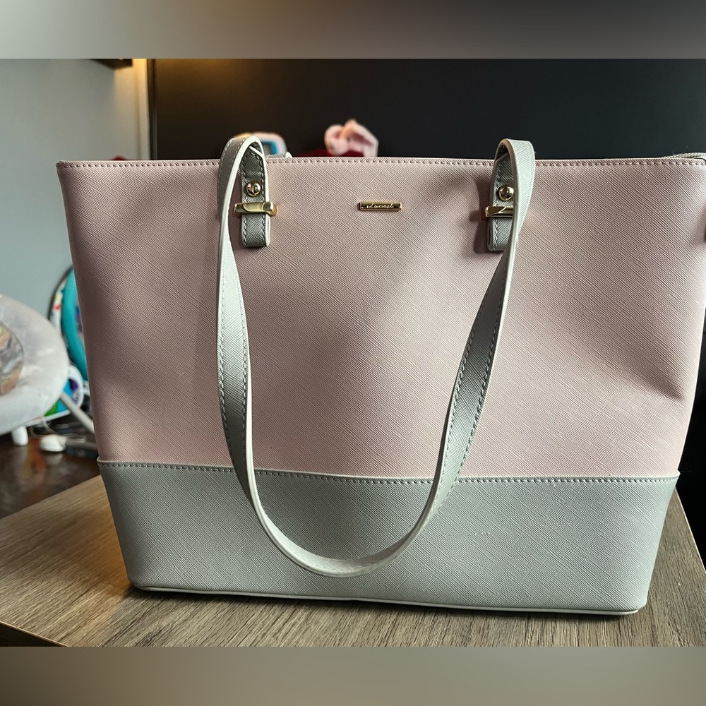Large pink and grey tote